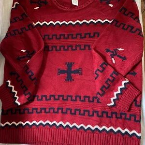 Women’s Orvis Red and Navy Geometric Crewneck Sweater size large